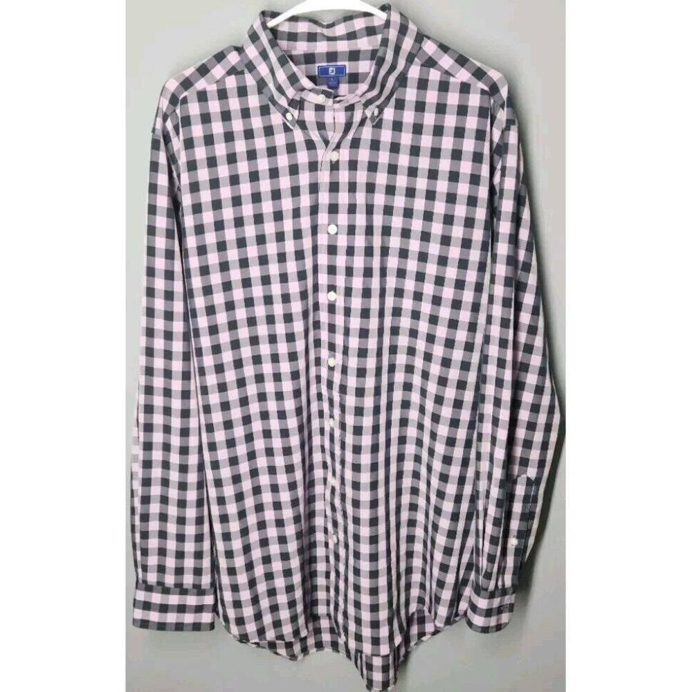 Footjoy FJ Golf Shirt Mens Button Down Gingham Purple L Stretch Soft Woven